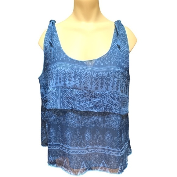 CONVERSE Women’s Blue Paisley Flowing Tie Tank Top Blouse XL - Picture 14 of 14